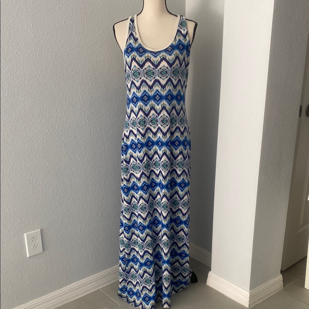 Anthropology Derek Heart Blue and White Chevron Maxi Dress